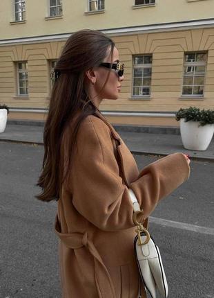 Женское утепленное кашемировое длинное пальто с поясом размер универсальный 42-466 фото