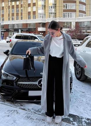 Женское утепленное кашемировое длинное пальто с поясом размер универсальный 42-461 фото