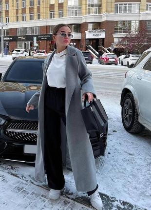 Женское утепленное кашемировое длинное пальто с поясом размер универсальный 42-462 фото
