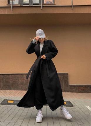 Женское утепленное кашемировое длинное пальто с поясом размер универсальный 42-4610 фото