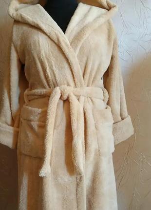 Натуральний халат махрові на поясі розмір 46 48 50 52, гарний яскравий жіночий халат баний бежевий3 фото