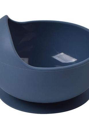 Силиконовая круглая глубокая тарелка y10 для первых блюд на присоске синий (n-10667)1 фото