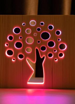 Світильник нічник із дерева led "деревце" з пультом і регулюванням кольору, подвійний rgb