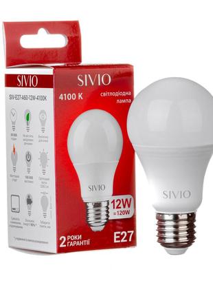 Led лампа sivio 12вт а60 біла нейтральна e27 4100k