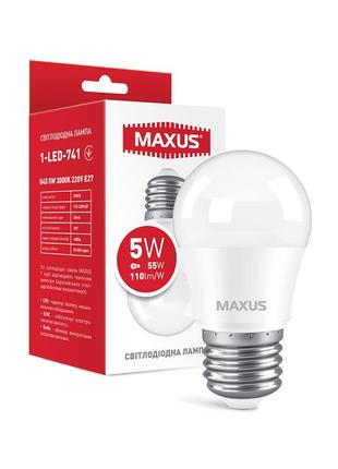 Светодиодная лампа maxus 1-led-741 g45 5w 3000k 220v e271 фото