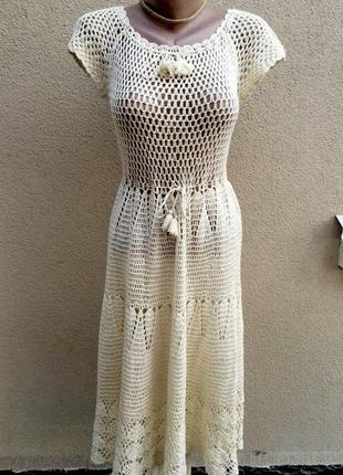Винтаж,вязанное,ажурное платье реглан,сарафан,эксклюзив,ручная работа,летнее,пляжное