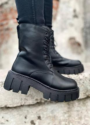 Женские кожаные зимние ботинки на меху, высокие, черные3 фото