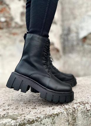 Женские кожаные зимние ботинки на меху, высокие, черные2 фото