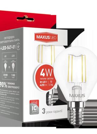 Лампа светодиодная филаментная maxus g45 4w теплый свет e14 (1-led-547-01)1 фото