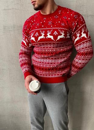 Новогодний свитер мужской зимний new year с оленями черный  кофта мужская теплая шерстяная3 фото