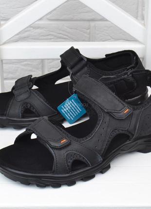 Сандалии мужские кожаные спортивные restime in black черные на липучках