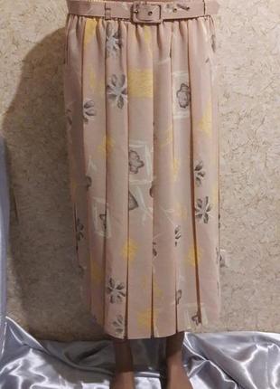 Нежная персиковая юбка-плиссе с поясом, талия на резинке1 фото