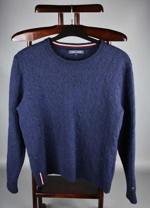 Tommy hilfiger оригінал рельєфне в'язання жіночий вовняний светр темно-синій щільний розмір l xl xxl