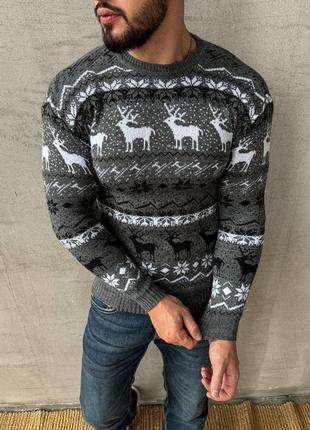 Новогодний свитер мужской зимний теплый oleni бордовый кофта мужская с оленями шерстяная8 фото