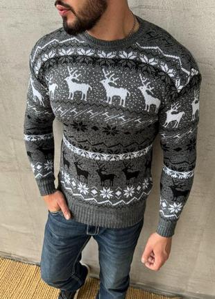 Новогодний свитер мужской зимний теплый oleni бордовый кофта мужская с оленями шерстяная7 фото