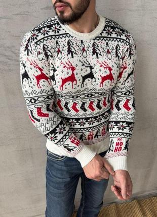 Новогодний свитер мужской зимний теплый oleni бордовый кофта мужская с оленями шерстяная6 фото