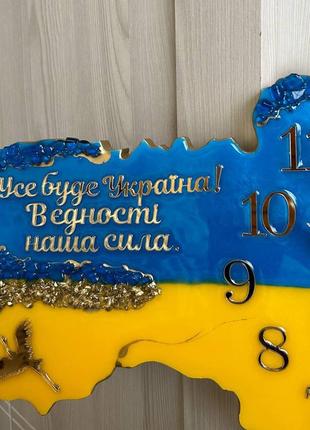 Часы настенные из эпоксидной смолы "карта украины" 40x25 см3 фото