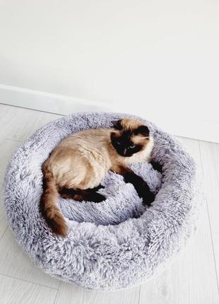 Кругла пухнаста лежанка для котів і собак, 50см1 фото