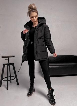 3 кольори❤️ женская теплая зимняя черная бежевая удлиненная куртка