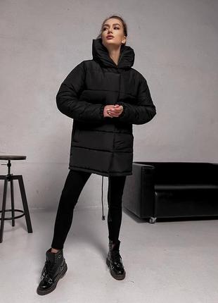3 кольори❤️ жіноча теплла зимова чорна бежева подовжена куртка3 фото