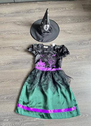 Карнавальный костюм платье ведьма колдунья на хеловин 7 10 лет