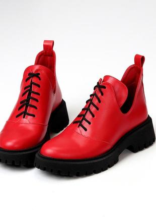 Дизайнерские яркие красные кожаные женские туфли натуральная кожа2 фото