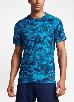 Компресійна футболка nike pro hypercool fitted training t-shirt camo blue/black1 фото