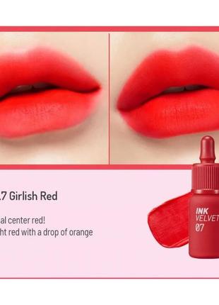 Матовий тінт для губ, peripera, new ink the velvet, #07 girlish red