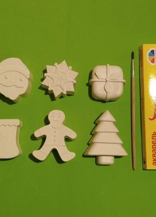 Подарочный набор новогодние гипсовые фигурки для творчества для разукрашивания детям1 фото