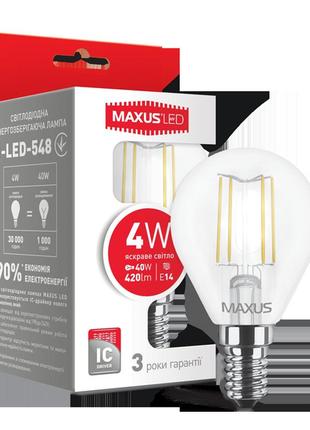 Led лампа maxus (filam), g45, 4w, яркий свет, e14 (1-led-548)1 фото