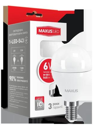 Led лампа maxus g45 6w теплый свет e14 (1-led-543)