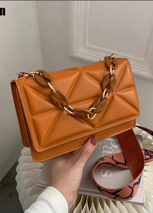 Оранжевая сумка кросс -боди коричневый/ коричневая сумка кросс - боди3 фото