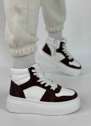 Стильні кросівки хайтопи шкіряні у чорно-білому кольорі зимові ❤️