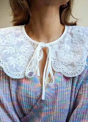 Воротник съемный белый кружево на завязках большой воротничок