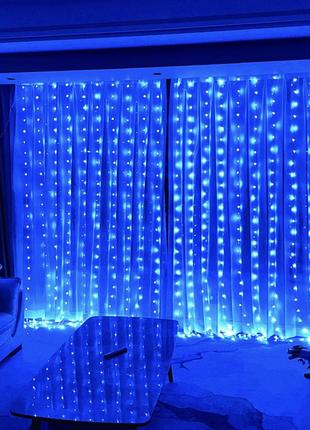 Новогодняя светодиодная гирлянда-штора водопад 2х2м 240led от сети 220v синий