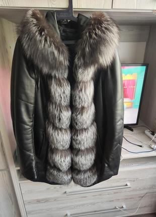 Кожаное пальто трансформер с натуральным мехом1 фото