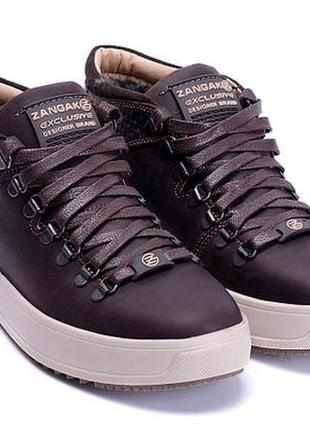 Чоловічі зимові шкіряні черевики zg chocolate exclusive1 фото