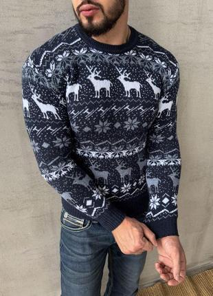 Новогодний свитер мужской зимний теплый oleni красный кофта мужская с оленями шерстяная9 фото