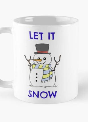 Чашка керамічна кружка з принтом let it snow сніговик біла 330 мл