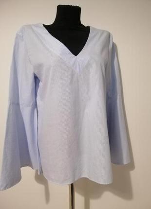Стильна блуза в смужку з натуральної тканини з красивими рукавами2 фото