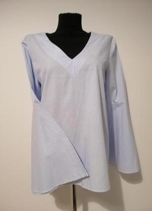 Стильна блуза в смужку з натуральної тканини з красивими рукавами3 фото