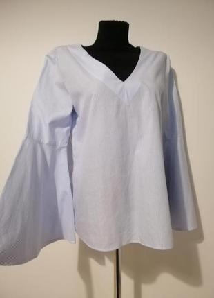 Стильна блуза в смужку з натуральної тканини з красивими рукавами5 фото