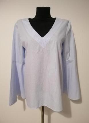 Стильна блуза в смужку з натуральної тканини з красивими рукавами4 фото