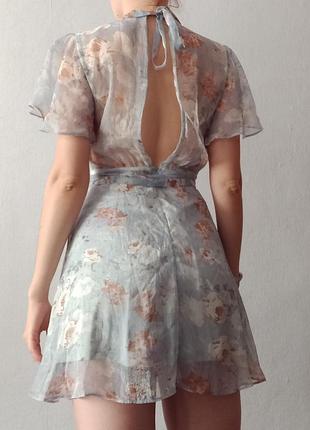 Нежное платье зефирка с красивой спинкой небесного цвета