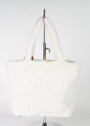 Жіноча сумка біла з рудим сумка тедді сумка пухнаста сумка зимова3 фото