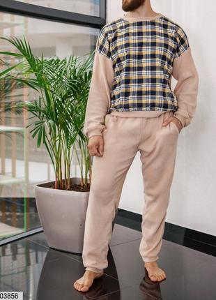 Мужская пижама со штанами  и кофтой в клетку ( 2 кольори)