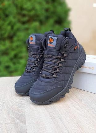 Зимние женские кроссовки merrell moc ll winter fur black orange черного из оранжевым цветов с мехом