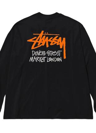 Чорний лонгслів stussy dover street market london logo унісекс стуссі стассі4 фото