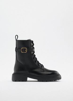 Кожаные классические ботинки zara, черного цвета1 фото