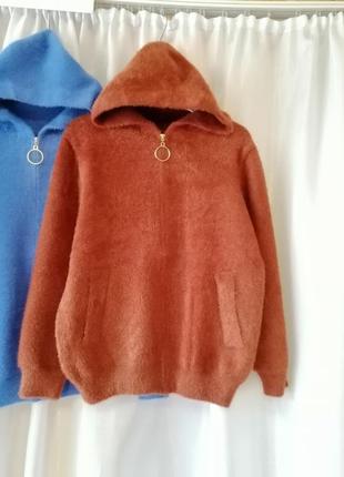 Кардиган пальто накидка кофта шубка шерсть альпака травка с двумя гкапюшоном3 фото